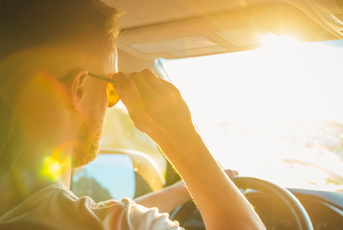 Autumn sunrises and sunsets create significant sun glare that can be blinding, making it difficult to see the road ahead.